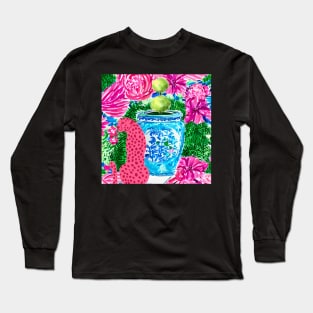 Pink panther and chinoiserie jar with topiary Long Sleeve T-Shirt